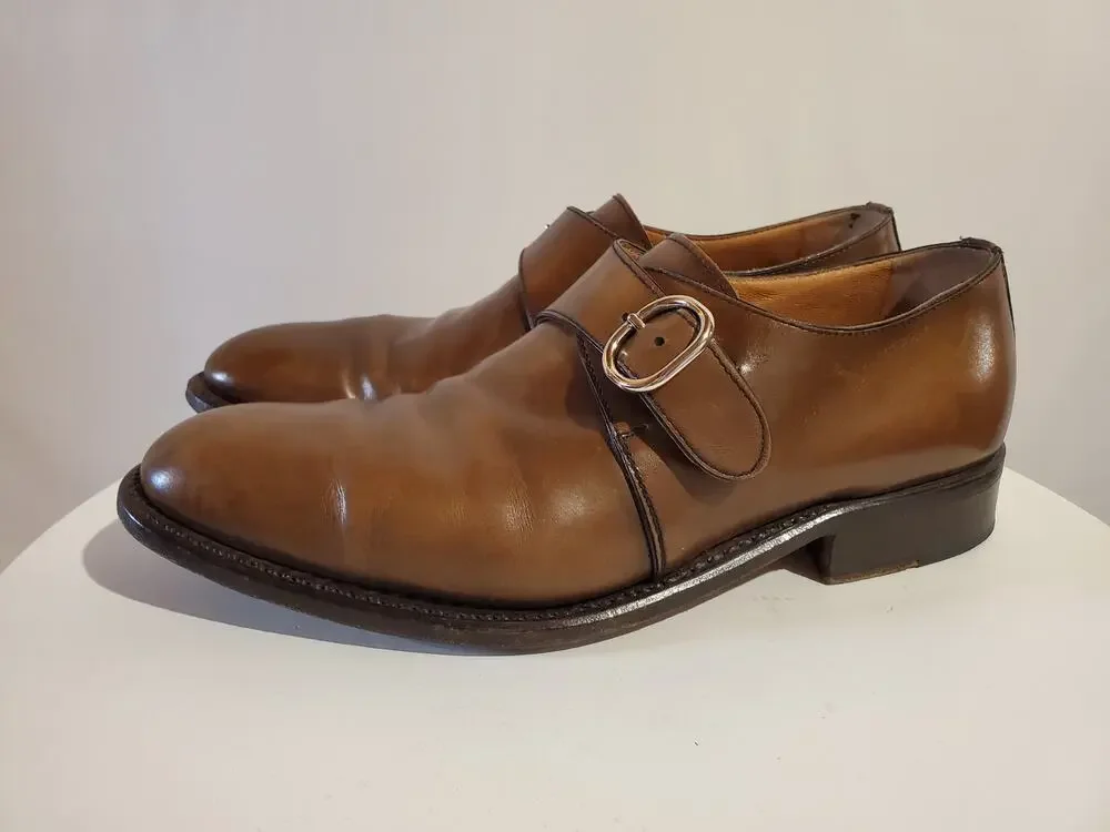 Moreschi Monk Strap Buckle Brown Leather Oxford Loafer Dress Shoes Mens Size 8